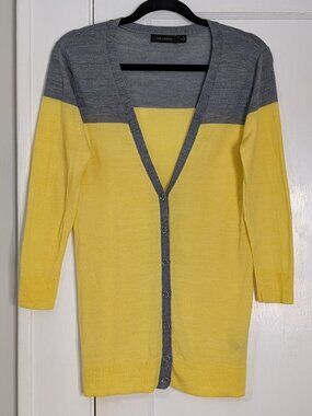 The Limited Women's Medium Soft & Cozy Yellow Summer Colorblock Cardigan Wool